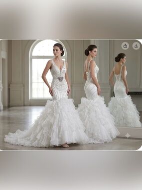 Aspeed ivory  Beaded Mermaid Ruffled Wedding Gown 1125